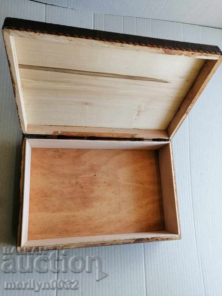 Old pyrographic box of wood, wooden, 40's - 7