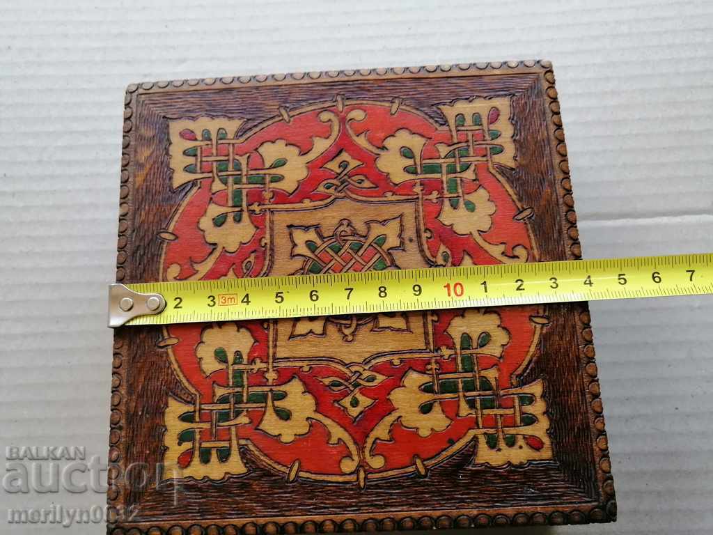 Delivery of Old pyrography wooden box, woodwork, 1940s