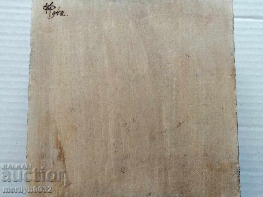 Old pyrography wooden box, woodwork, 1940s - 6