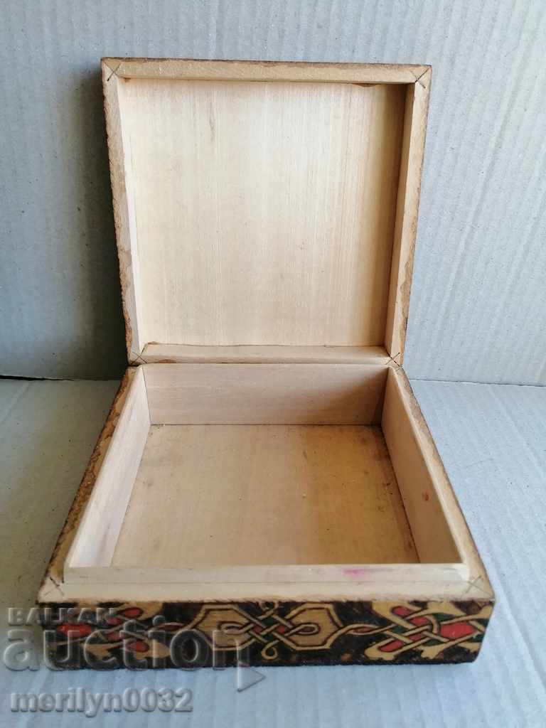 Old pyrography wooden box, woodwork, 1940s - 7