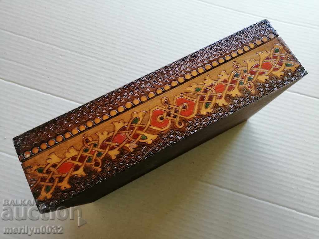 Old pyrographic box of wood, wooden, 40's - 5 Old pyrographic box of wood, wooden, 40's - 5