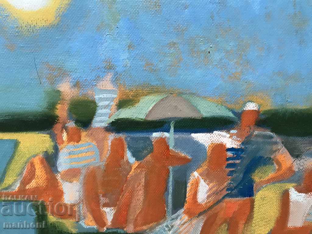 1419 Nikolai Stoin Beach canvas oil signed 2016g. with price 350.00 BGN | € 178.95