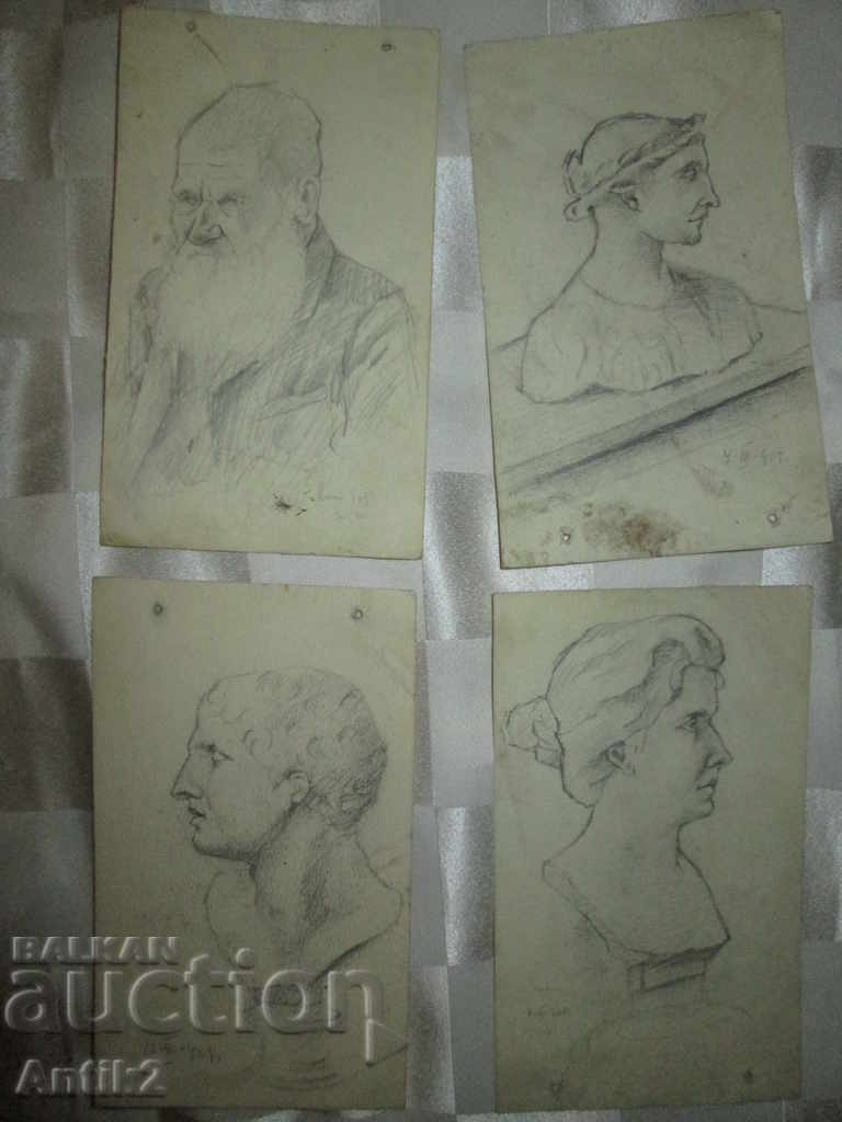 1904 original pencil sketches -4 pieces