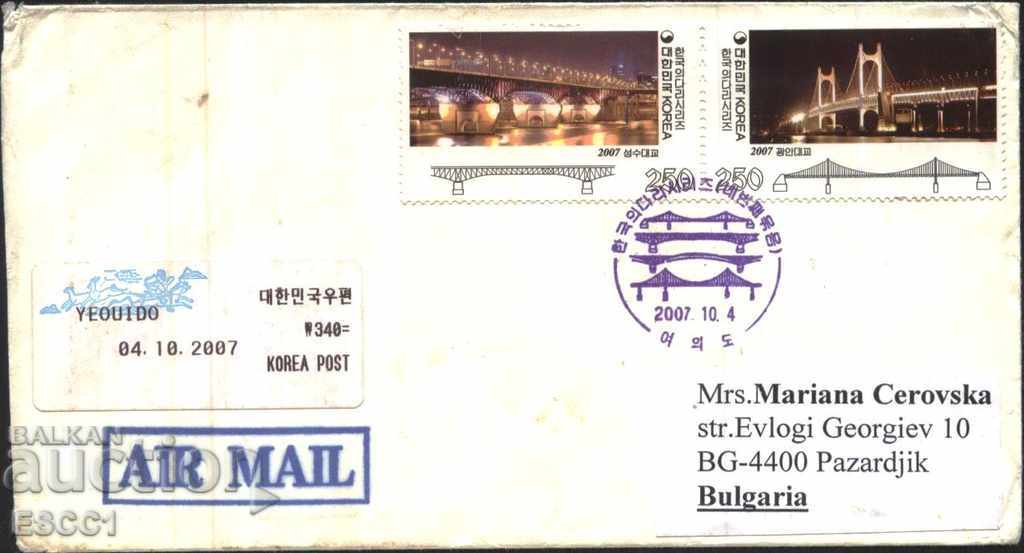 Пътувал плик с марки и спец. печат Мостове 2007 Южна Корея
