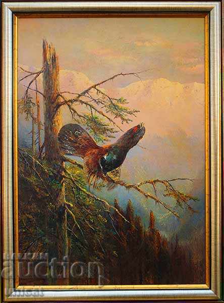 Ringing grouse, dawn, painting
