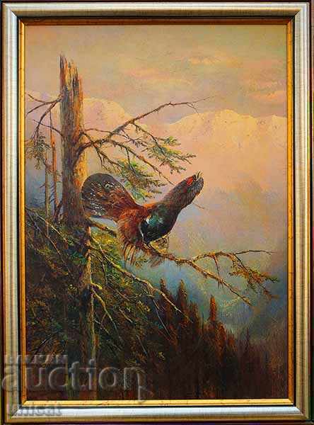 Ringing grouse, dawn, painting Ringing grouse, dawn, painting