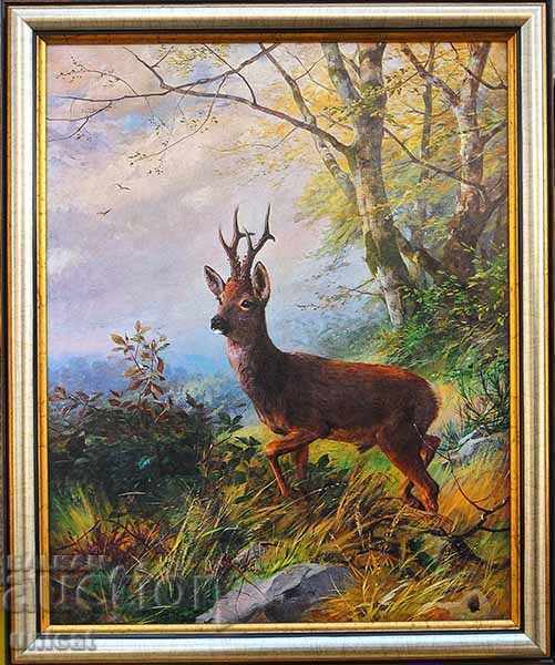 Δασικό τοπίο με ζαρκάδια, εικόνα για κυνηγούς