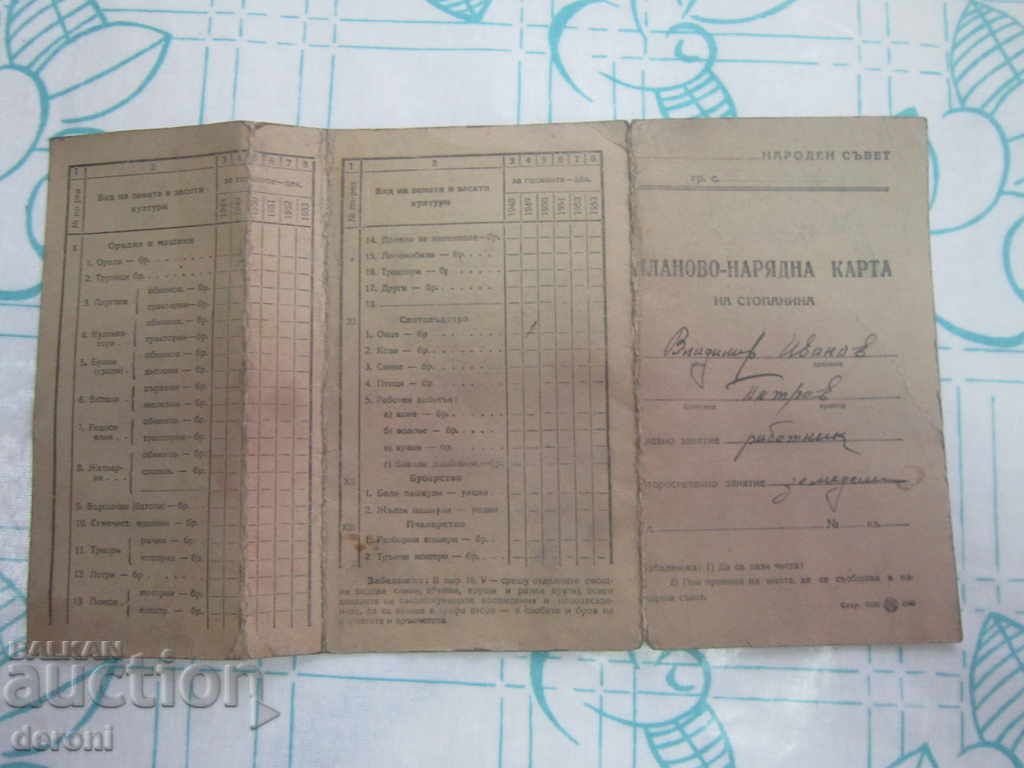 Un document vechi Planificând o carte de companie pentru proprietarul din 1949