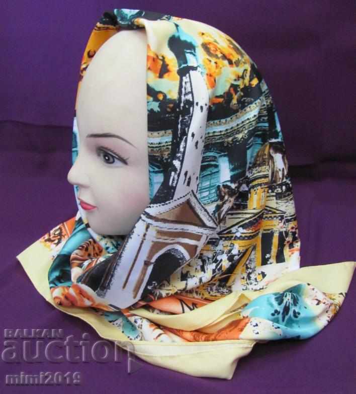 Delivery of Old Silk Ladies Scarf with Moscow Label Delivery of Old Silk Ladies Scarf with Moscow Label