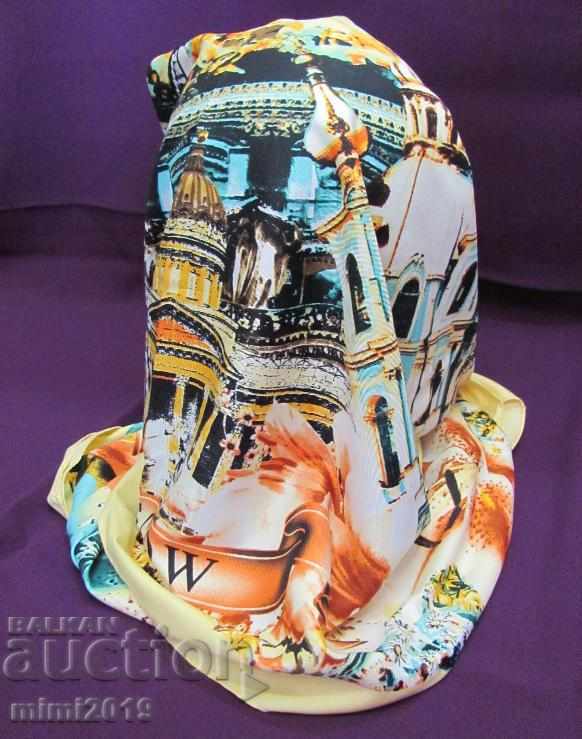 Old Silk Ladies Scarf with Moscow Label - 7 Old Silk Ladies Scarf with Moscow Label - 7