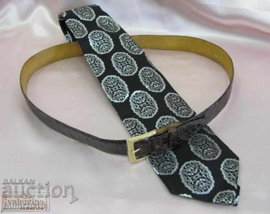 Cravată pentru bărbați din mătase veche Valentino și curea din piele