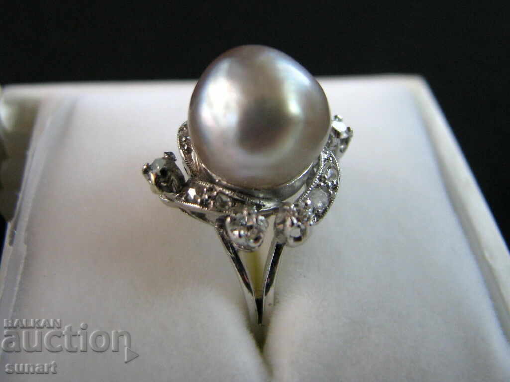 RING perla naturală cu diamante 0,14 CT COLOR H