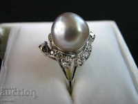 RING platinum natural pearl with diamonds 0.14 CT COLOR H