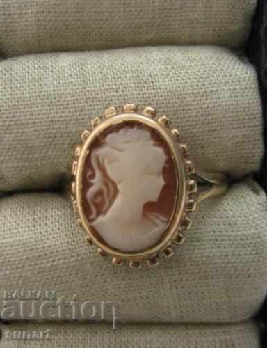 OLD GOLD RING Cameo 9 CAR VICTORIAN CAMEO
