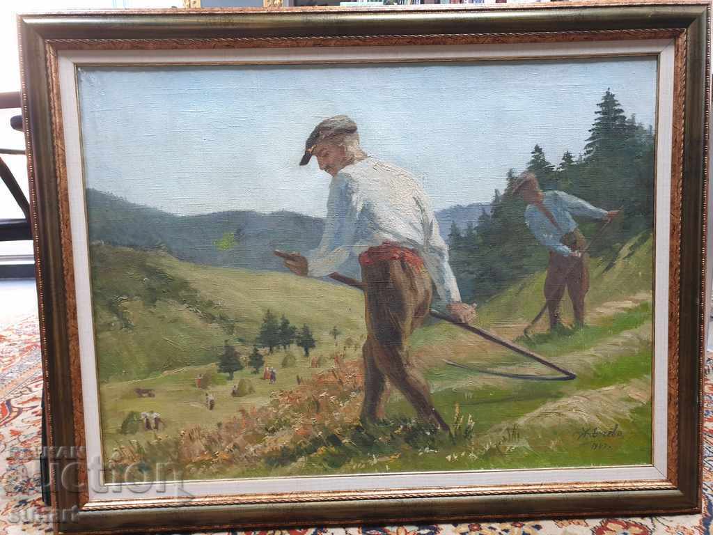 PICTURES OF LIVING ENCHEV MOWERS SIGNED 1947 OIL 90 X 66
