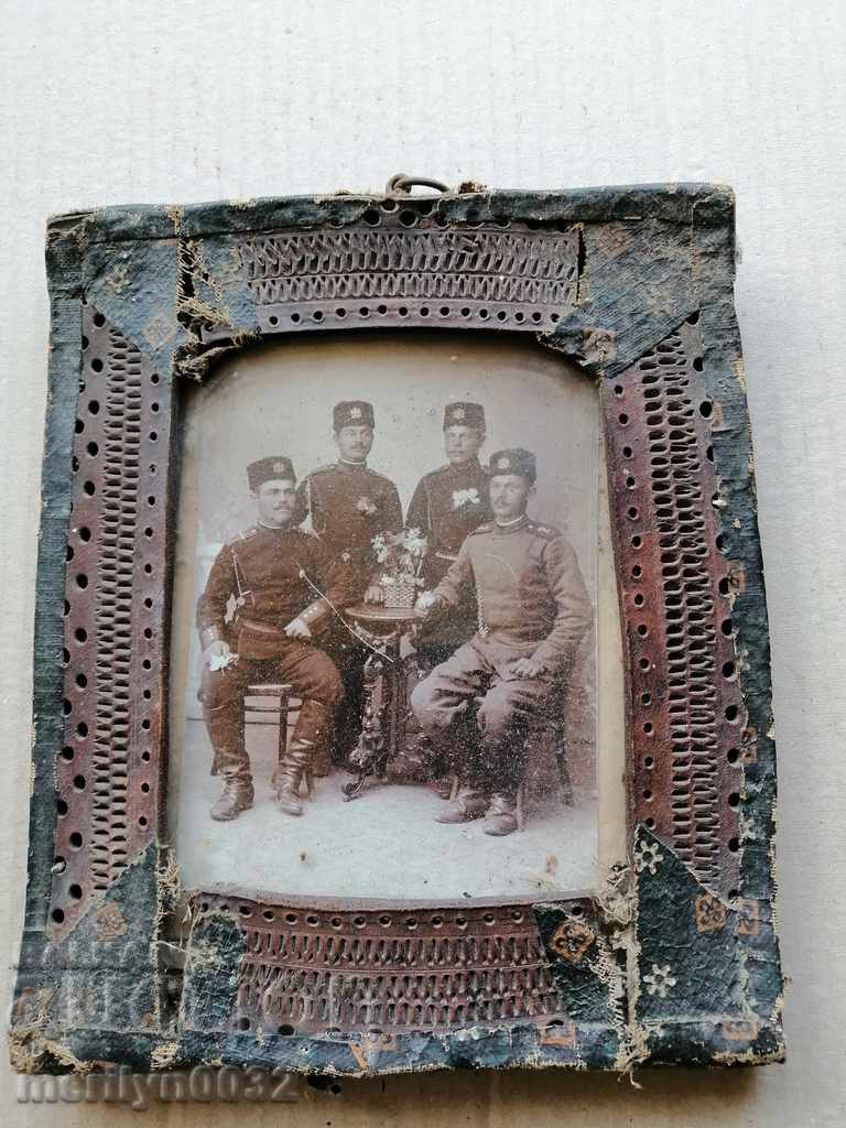 Old portrait in frame with soldiers, picture photography
