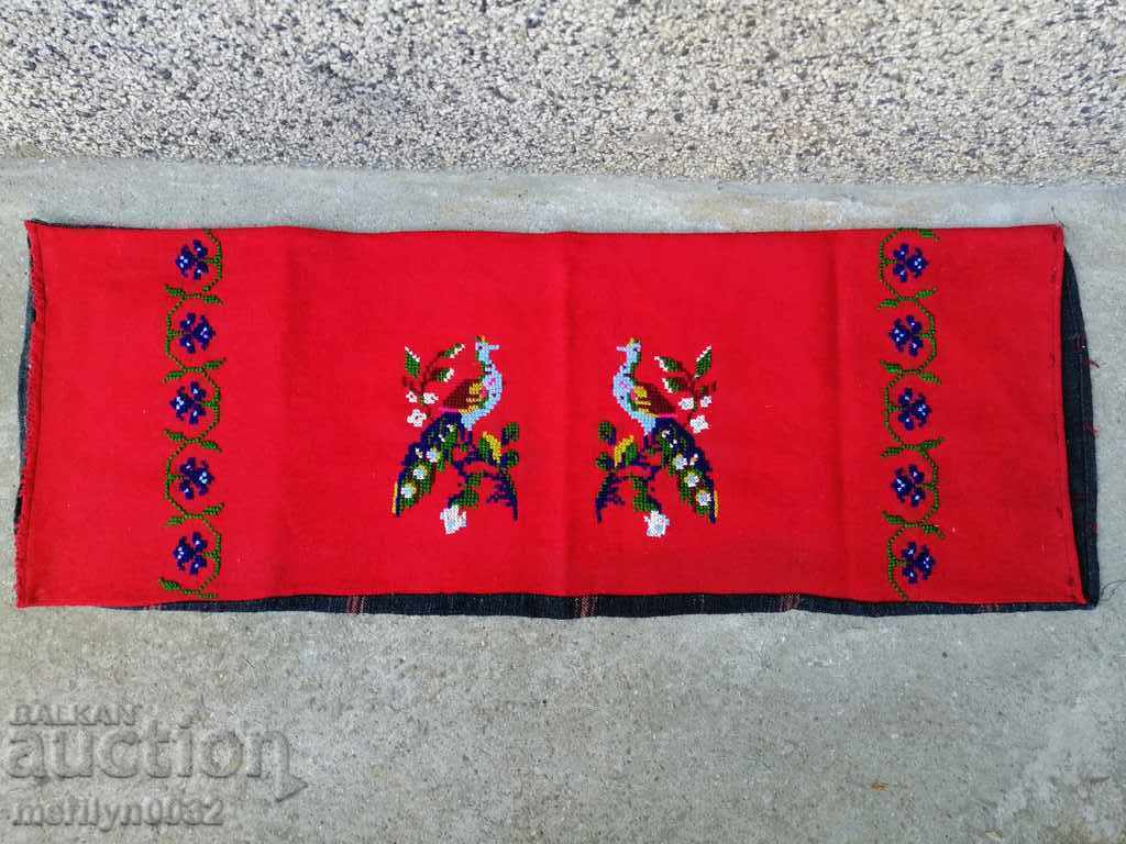 Old woven embroidered pillowcase on minderlock Old woven embroidered pillowcase on minderlock