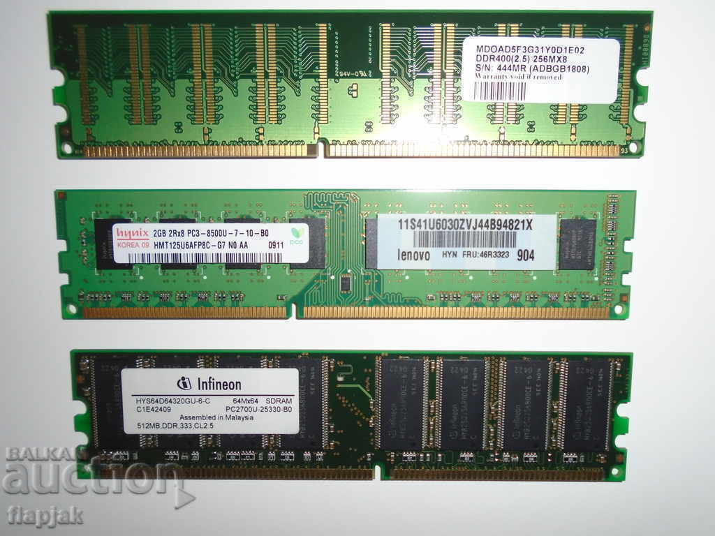 RAM memory A-DATA 256MB; iNFiNEON 512MB; HYNiX 2GB