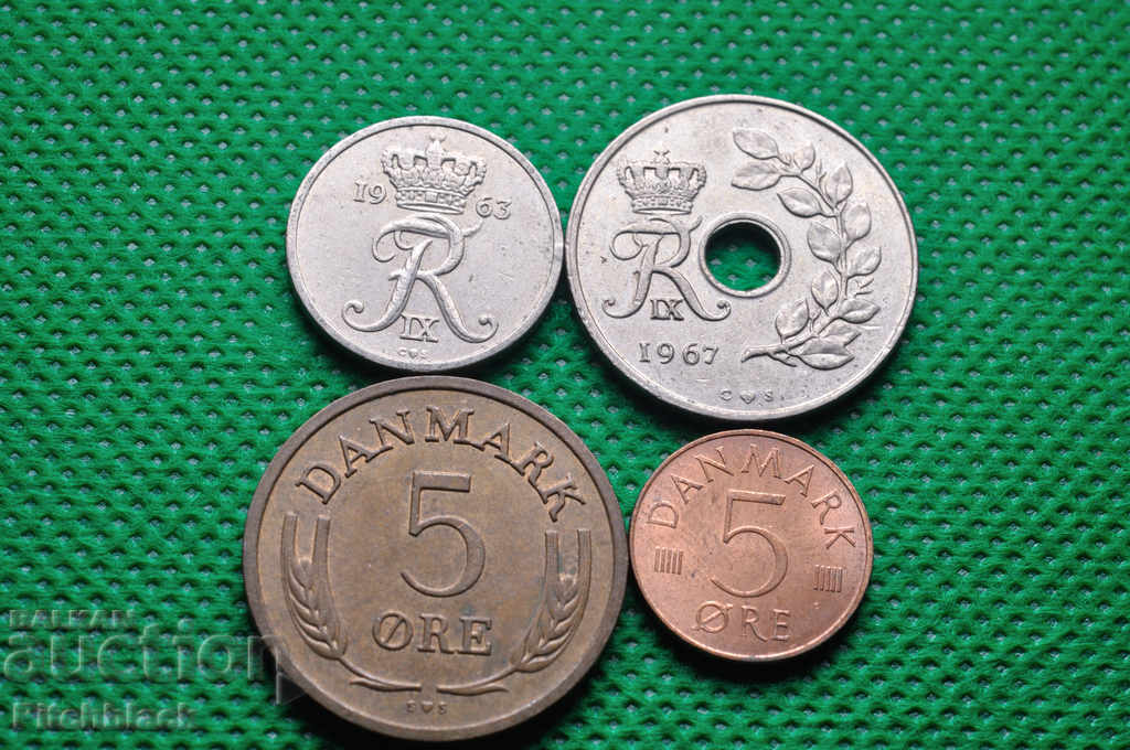 Coins Denmark 5 ore 1972 1977, 10 ore 1963, 25 ore 1967