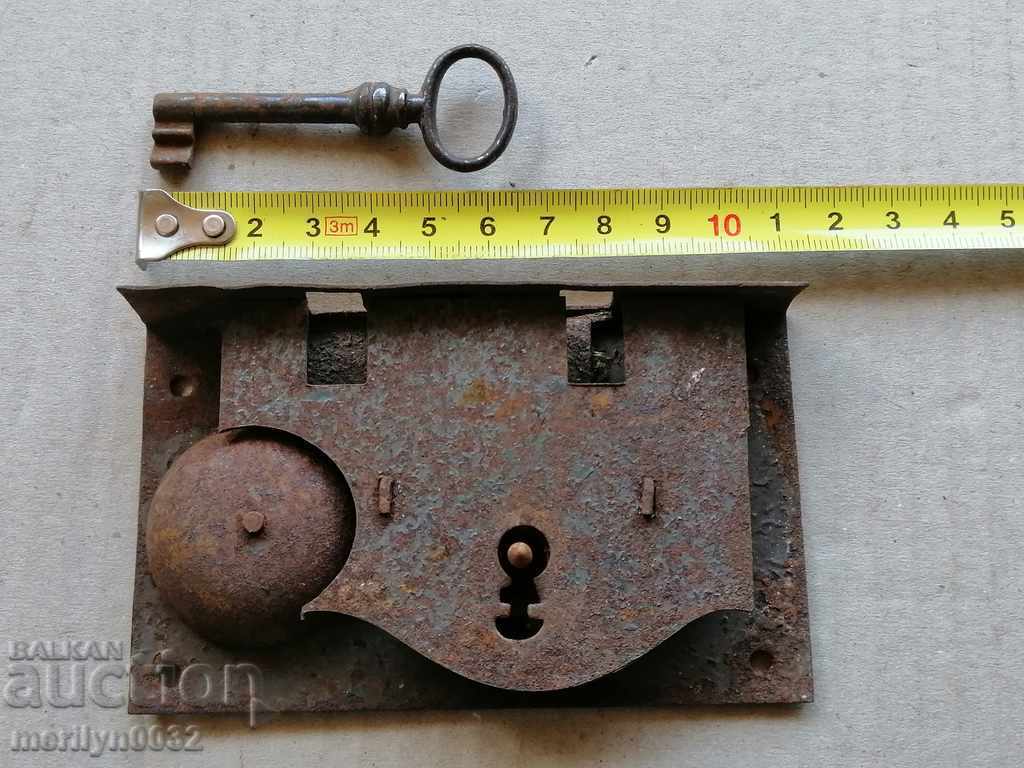 Auction Old forged lock with key bell for buckle lock, latch Auction Old forged lock with key bell for buckle lock, latch