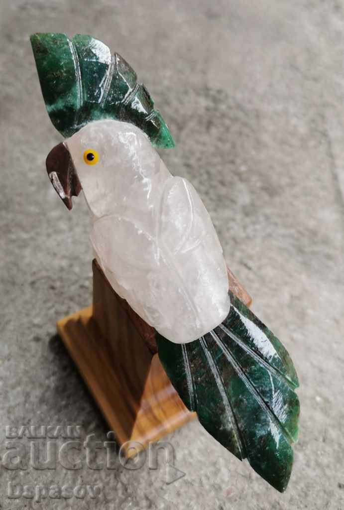 Statuette Figure Parrot from Pink Quartz and Jaspis