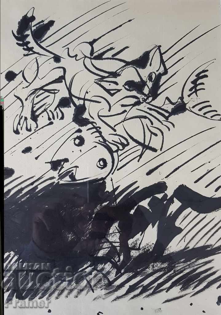 Atanas Yaranov 1940-1988 The Fisherman's Cat Authentic drawing - 5
