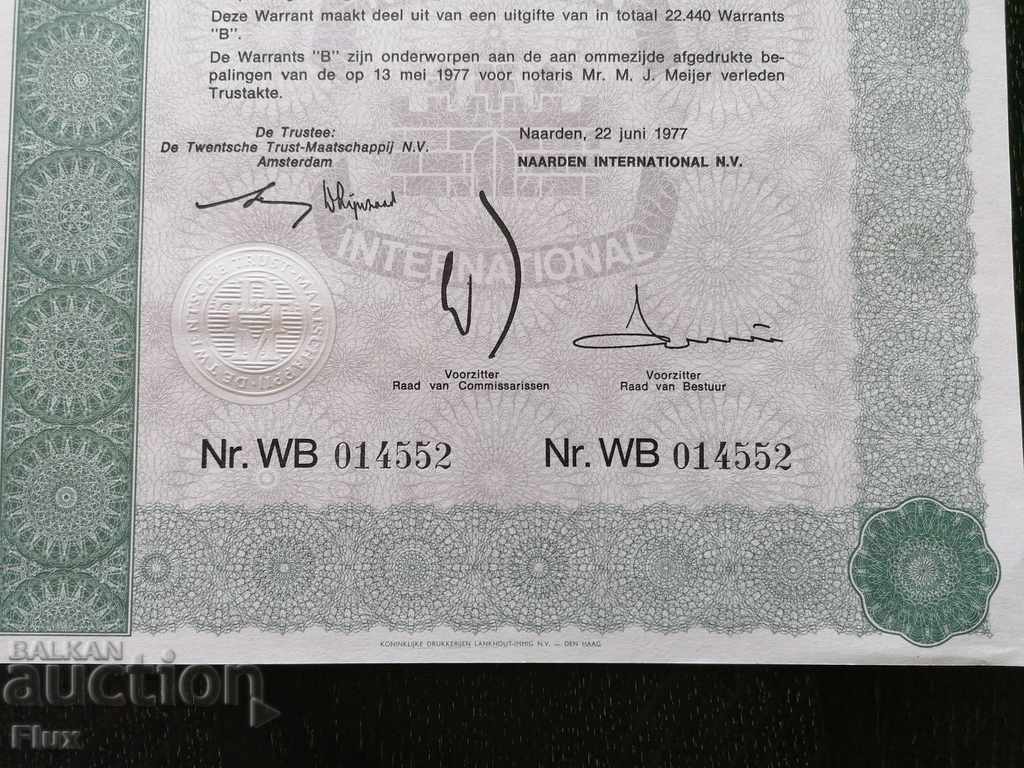 Livrarea Garantie | Olanda Naarden International N.V. | 1977.