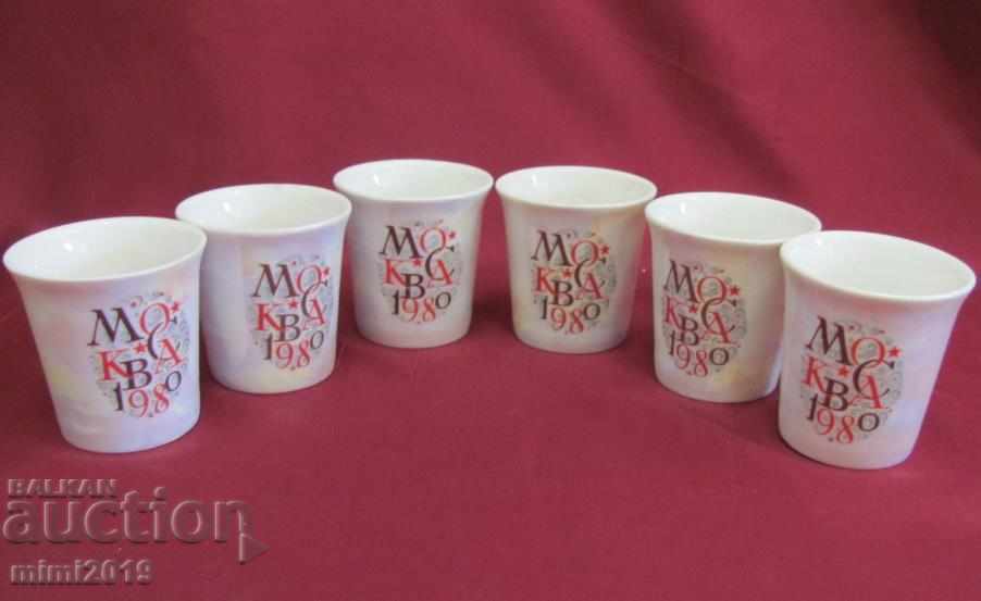 1980 Olympiad Moscow-Souvenir 6 pcs. Porcelain Cups - 6 1980 Olympiad Moscow-Souvenir 6 pcs. Porcelain Cups - 6