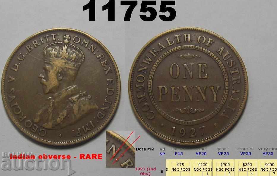 Australia 1 penny 1927 INDIAN OBVERSE RARE