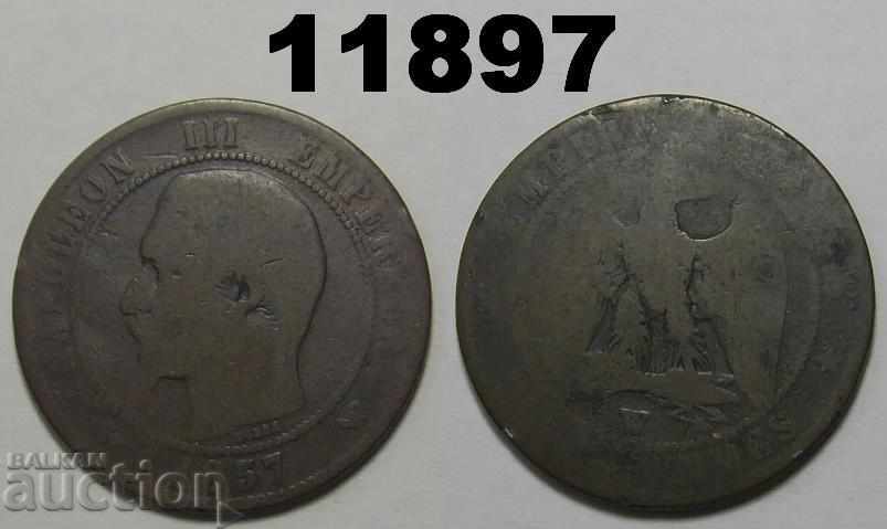 Monedă rară Franța 10 centimetri 1857 W