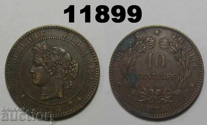 Франция 10 сантима 1894 A монета XF