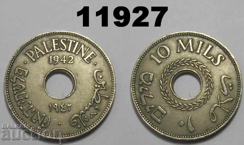 Палестина 10 милс 1942 рядка монета
