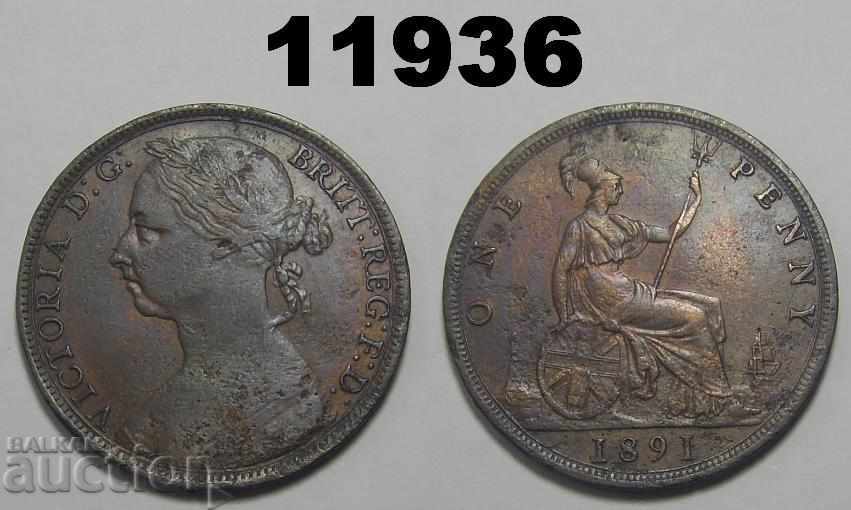 Marea Britanie 1 bănuț 1891 Monedă de coroziune