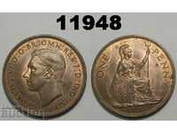 Великобритания 1 пени 1937 UNC монета