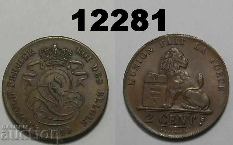 Белгия 2 сантима 1849 Рядка Прекрасна XF+/AU монета