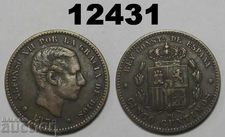 Испания 5 центимос 1879 монета