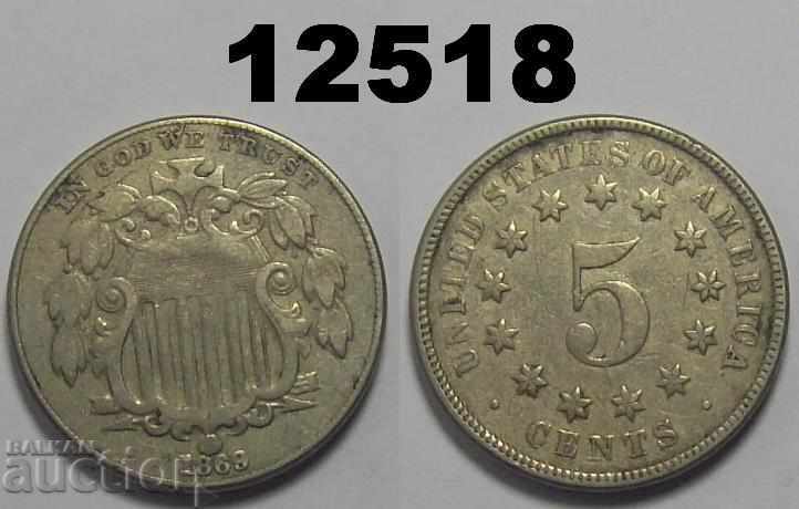 SUA 5 cenți 1869 monedă rară aVF