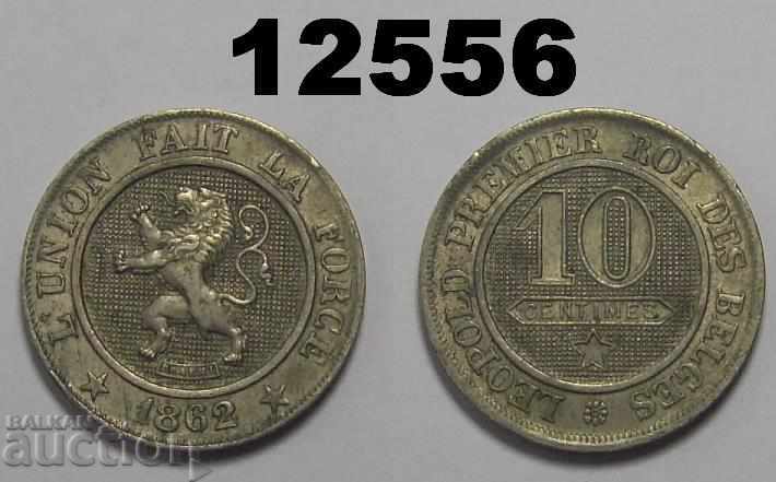 Rare! Belgium 10 centimeters 1862/1 coin 2/1