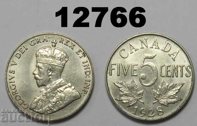 Канада 5 цента 1928 XF+ отлична монета