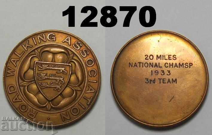 Медал Road Walking Association 20 miles National Champs 1933