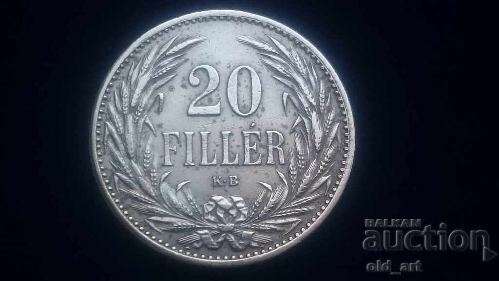 Монета - Унгария, 20 филера 1914 година