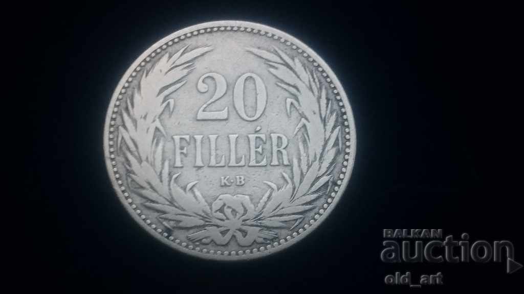 Монета - Унгария, 20 филера 1893 година