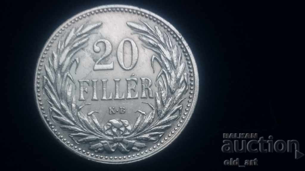 Monedă - Ungaria, 20 umpluturi 1908