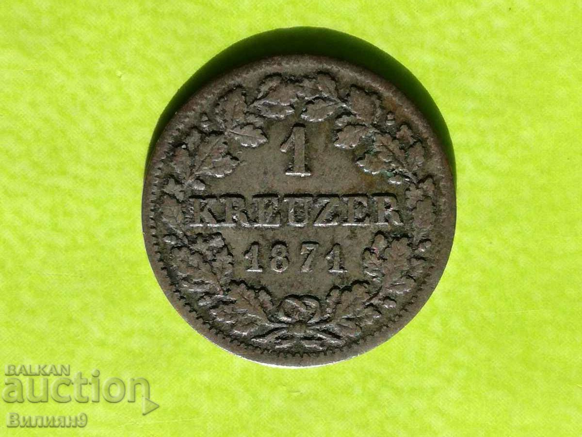 1 кройцер 1871 Байерн Бавария Сребро