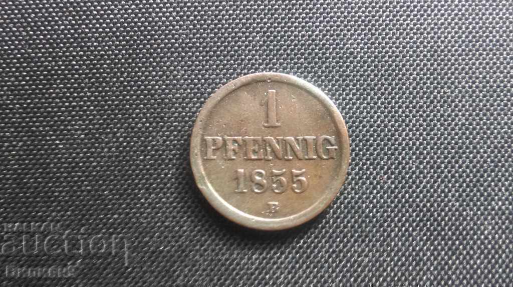 1 pfennig 1855 '' B '' Braunschweig Germany Excl. Rare