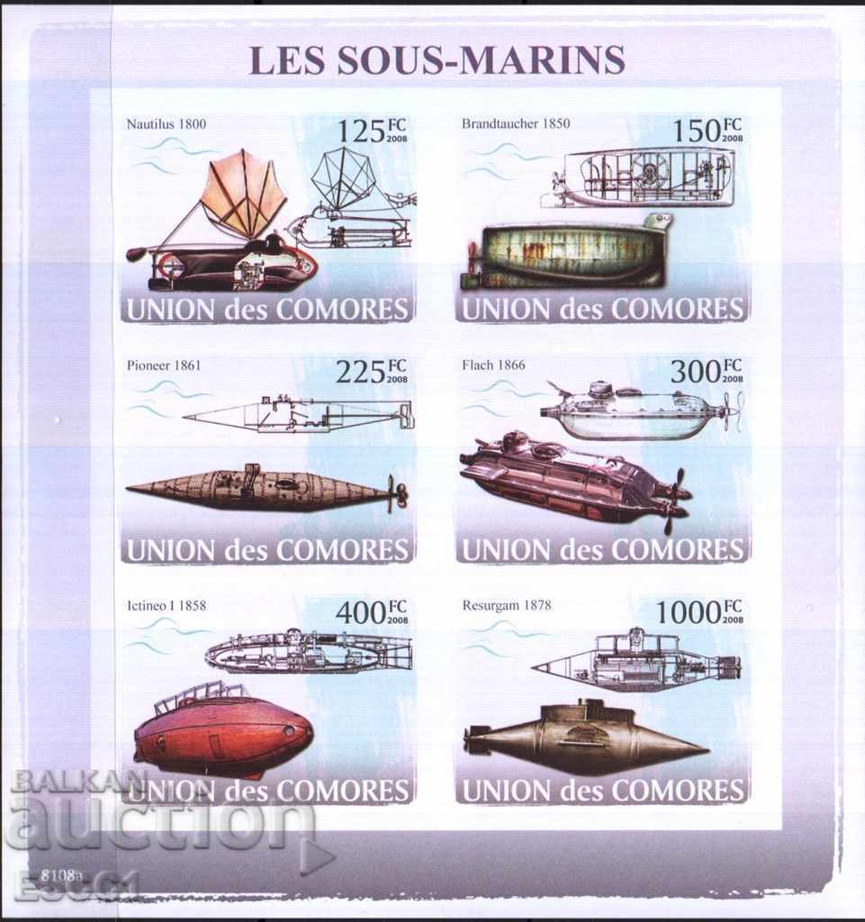 Чист блок неперфорир Кораби Подводници 2008 Коморски острови