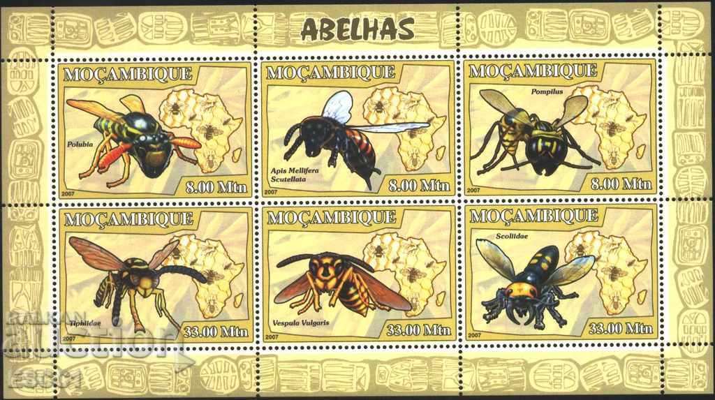 Καθαρά γραμματόσημα σε μικρά φύλλα Πανίδα Μέλισσες 2007 από τη Μοζαμβίκη