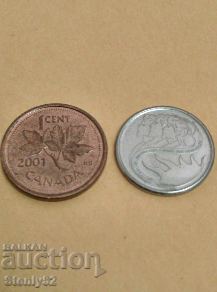 1  и 10 цента Канада 2001 г
