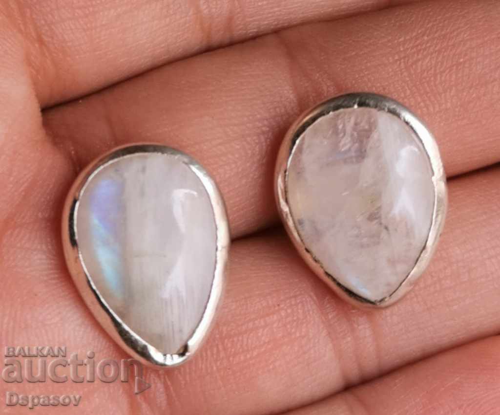 Ασημένια σκουλαρίκια με φυσική πέτρα φεγγάρι
