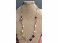 Silver Necklace with Amethyst Baroque Pearls and Citrine